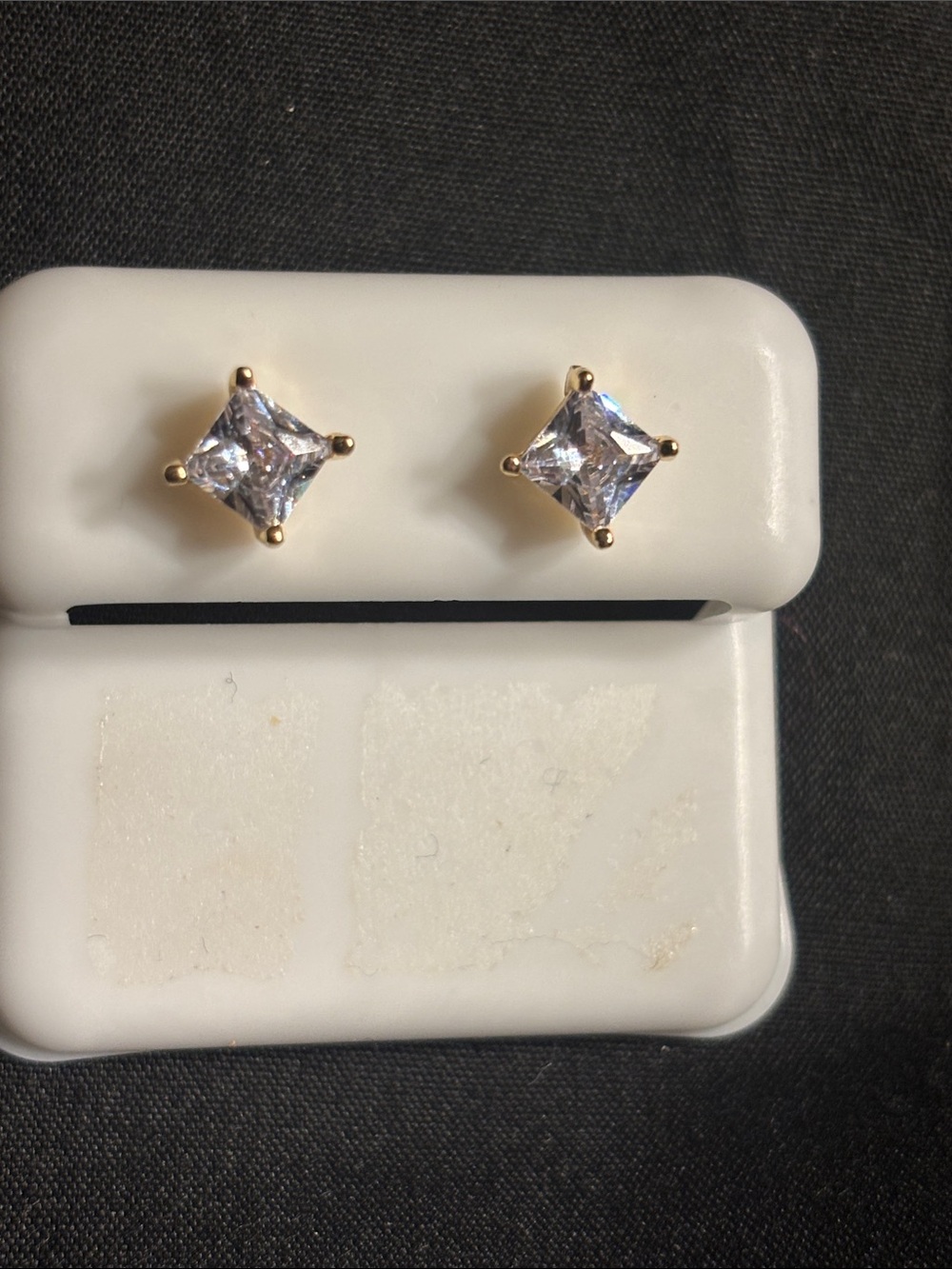 Gold Square-Cut Cubic Zirconia Stud Earrings - Clear Nickel Free